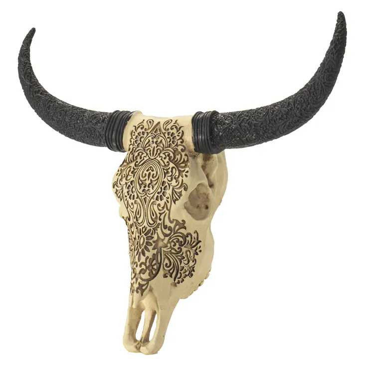 12.8" Carved Resin Cow Skull