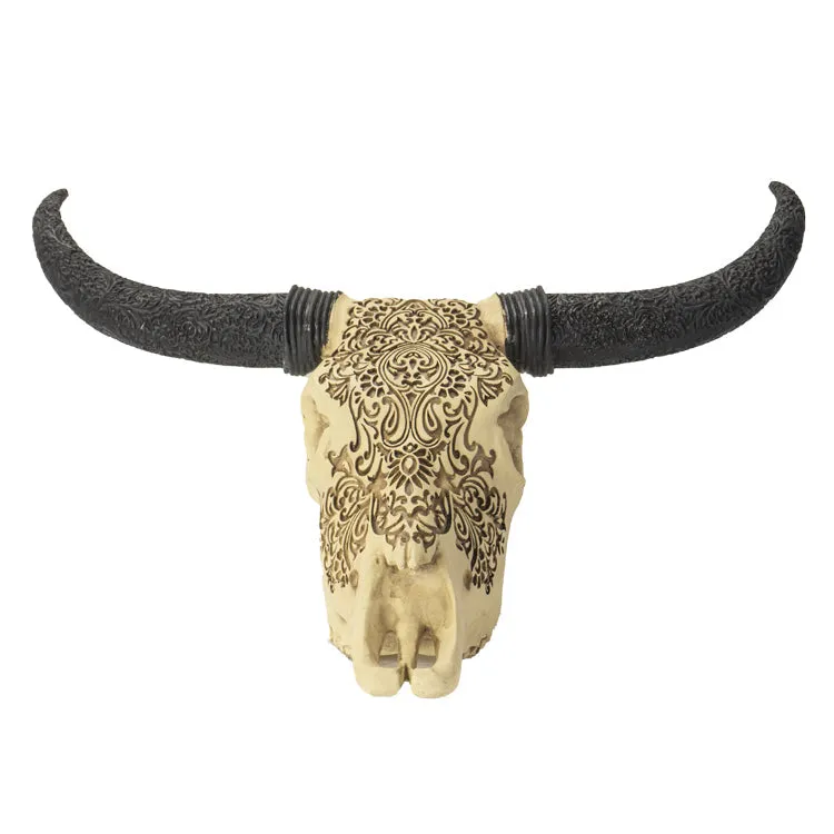 12.8" Carved Resin Cow Skull