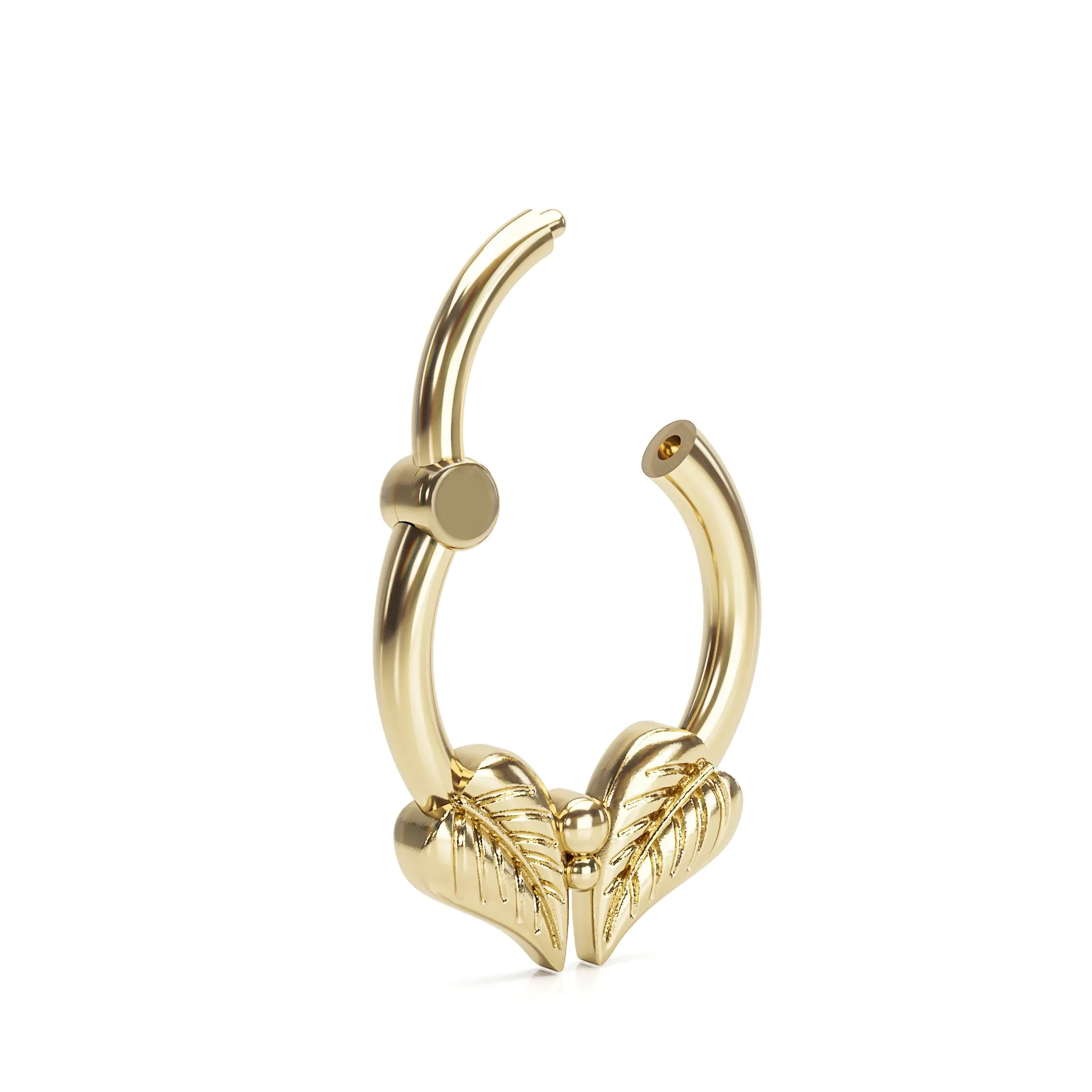 14K Gold Double Leaf Septum Ring