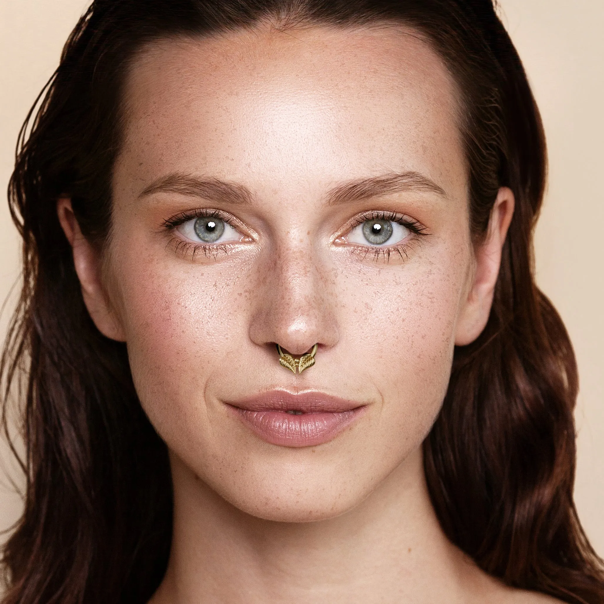 14K Gold Double Leaf Septum Ring