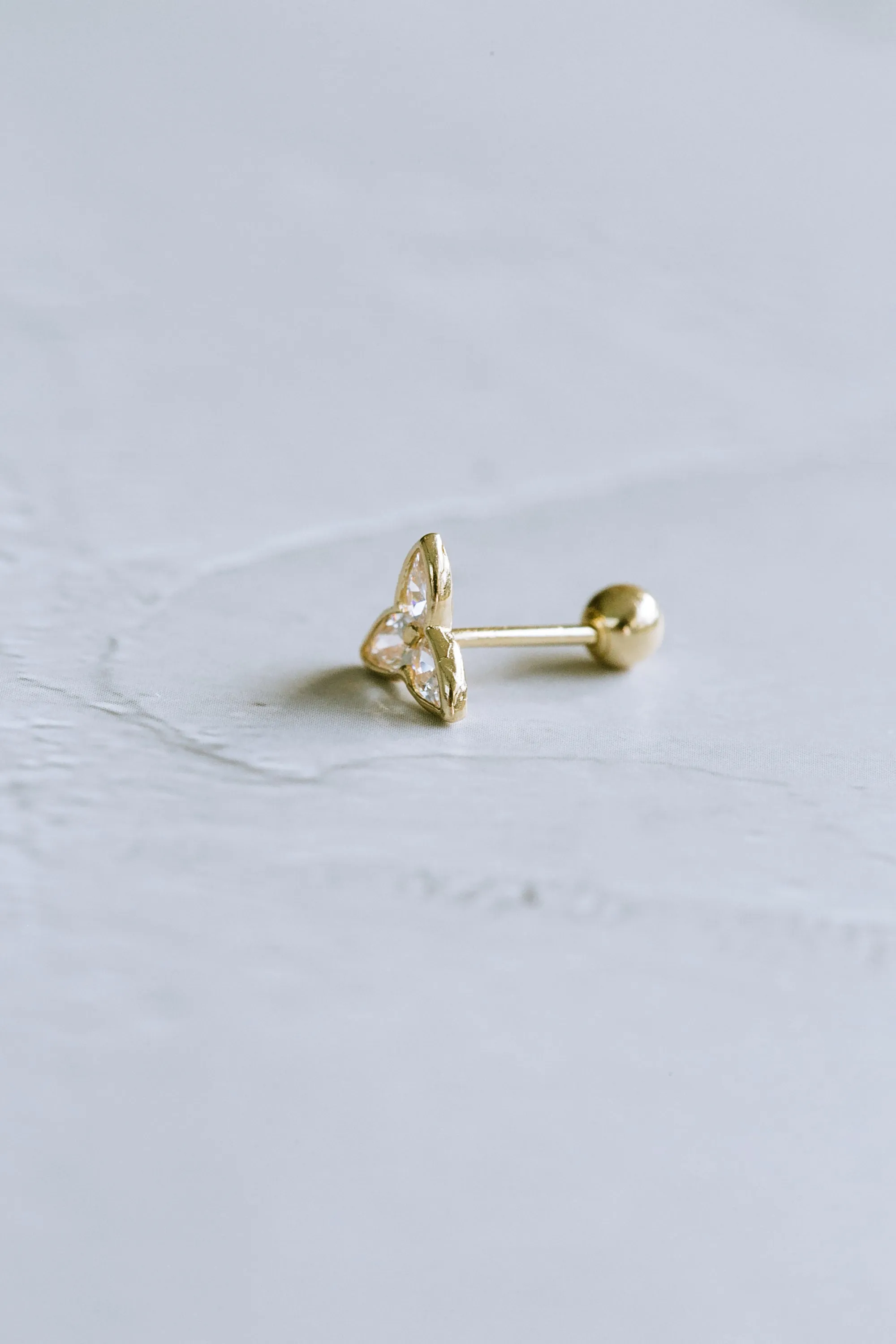 14K GOLD JEWELRY MINIMALIST CZ TRIANGLE SHAPE FLOWER BARBELL EAR STUD EARRING PIERCING