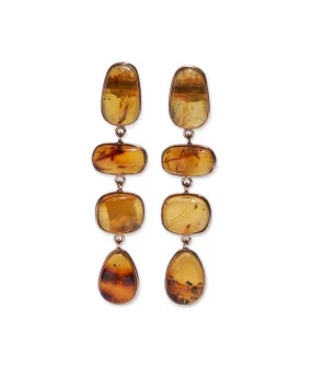 14k Gold Long Amber Column Earrings