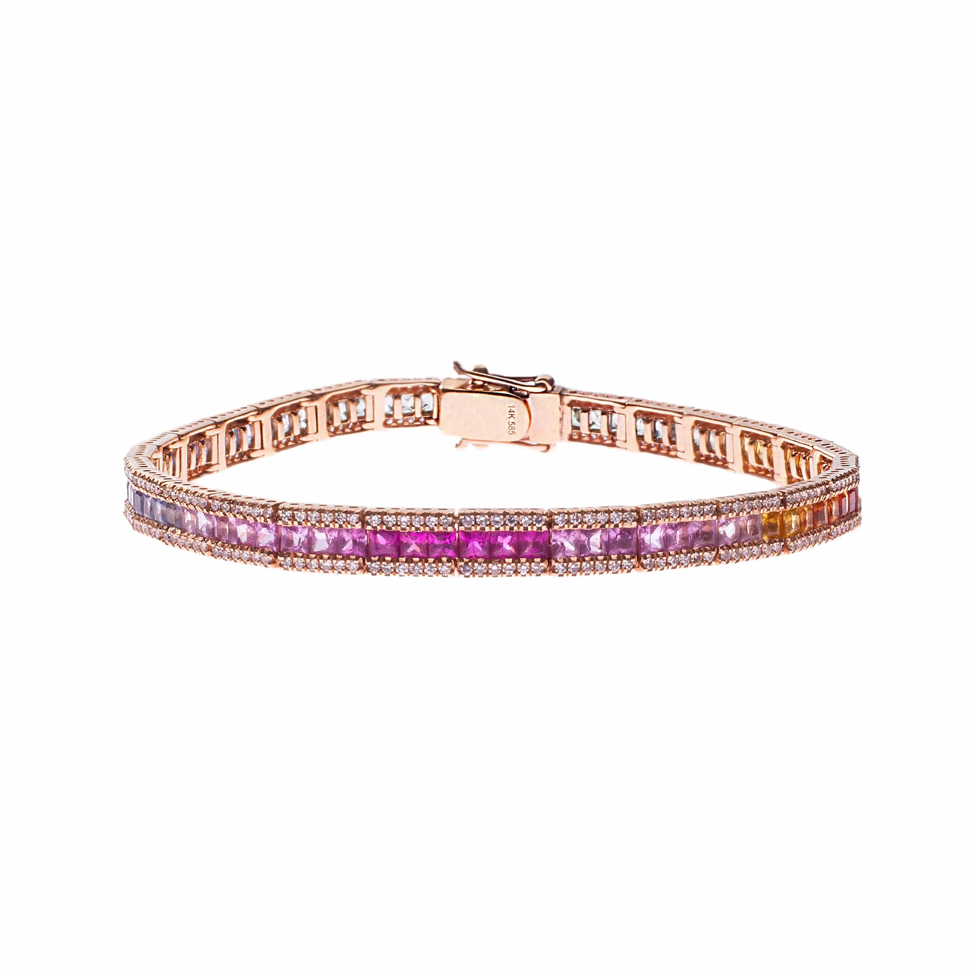 14K Gold Rainbow and Diamond Tennis Bracelet