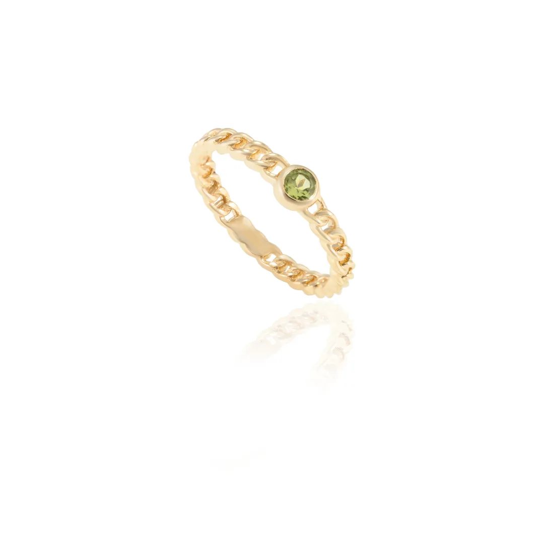 14K Peridot Solid Link Chain Ring