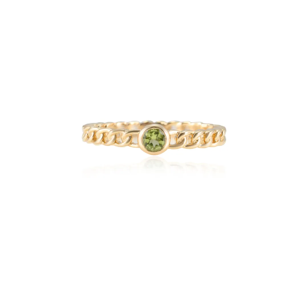 14K Peridot Solid Link Chain Ring