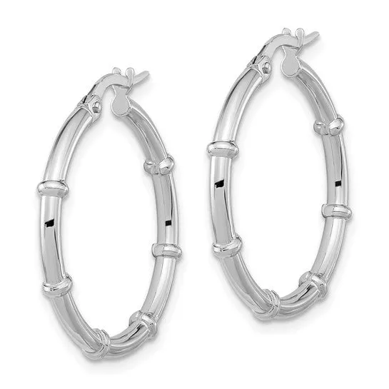 14K W Gold 24mm Beaded Hoop Earrings