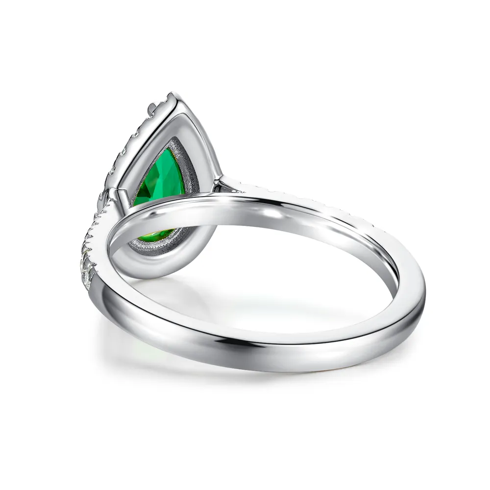 1.5 CT. Pear-Shaped Emerald Ring with White Sapphire Halo Accents