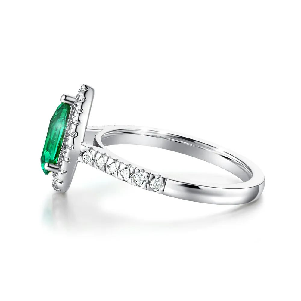 1.5 CT. Pear-Shaped Emerald Ring with White Sapphire Halo Accents