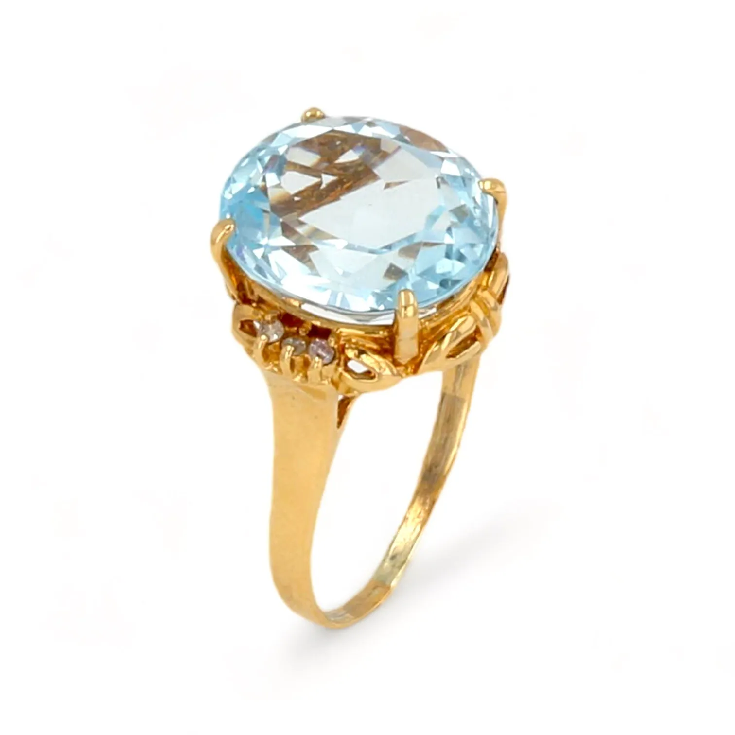 18k yellow gold aquamarine 6CT oval diamonds accents ring-68296