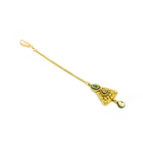 22K Yellow Gold Tikka W/ Kundan & Ornate Triangle Pendant