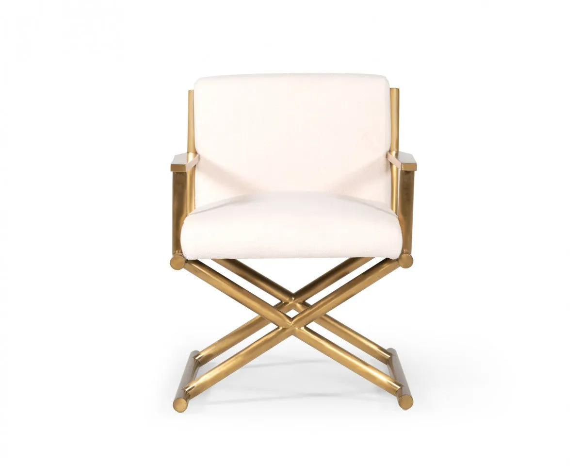 27 White Sherpa And Gold Directors Arm Chair