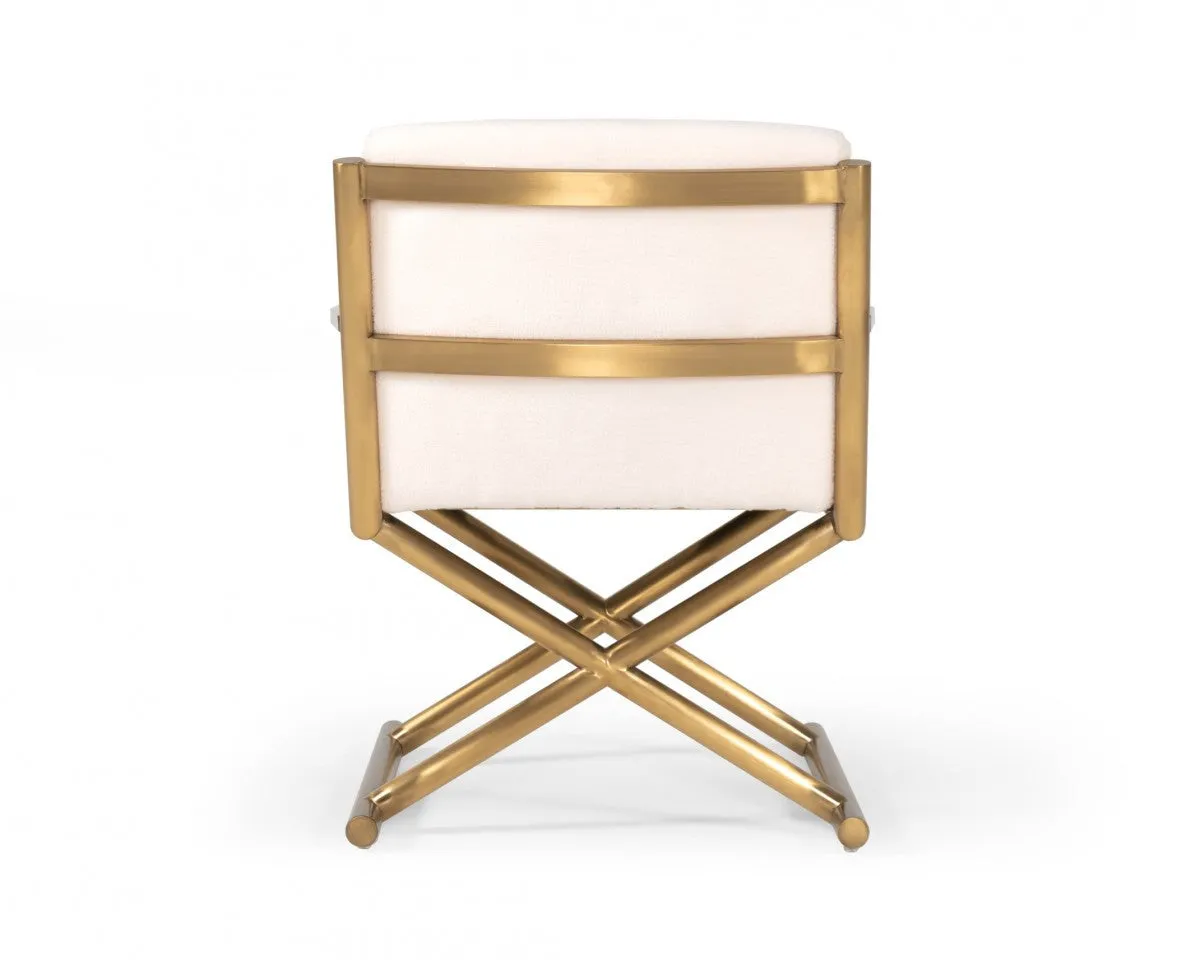 27 White Sherpa And Gold Directors Arm Chair