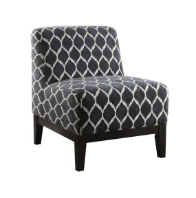 28 Dark Blue Chenille And Black Trellis Slipper Chair