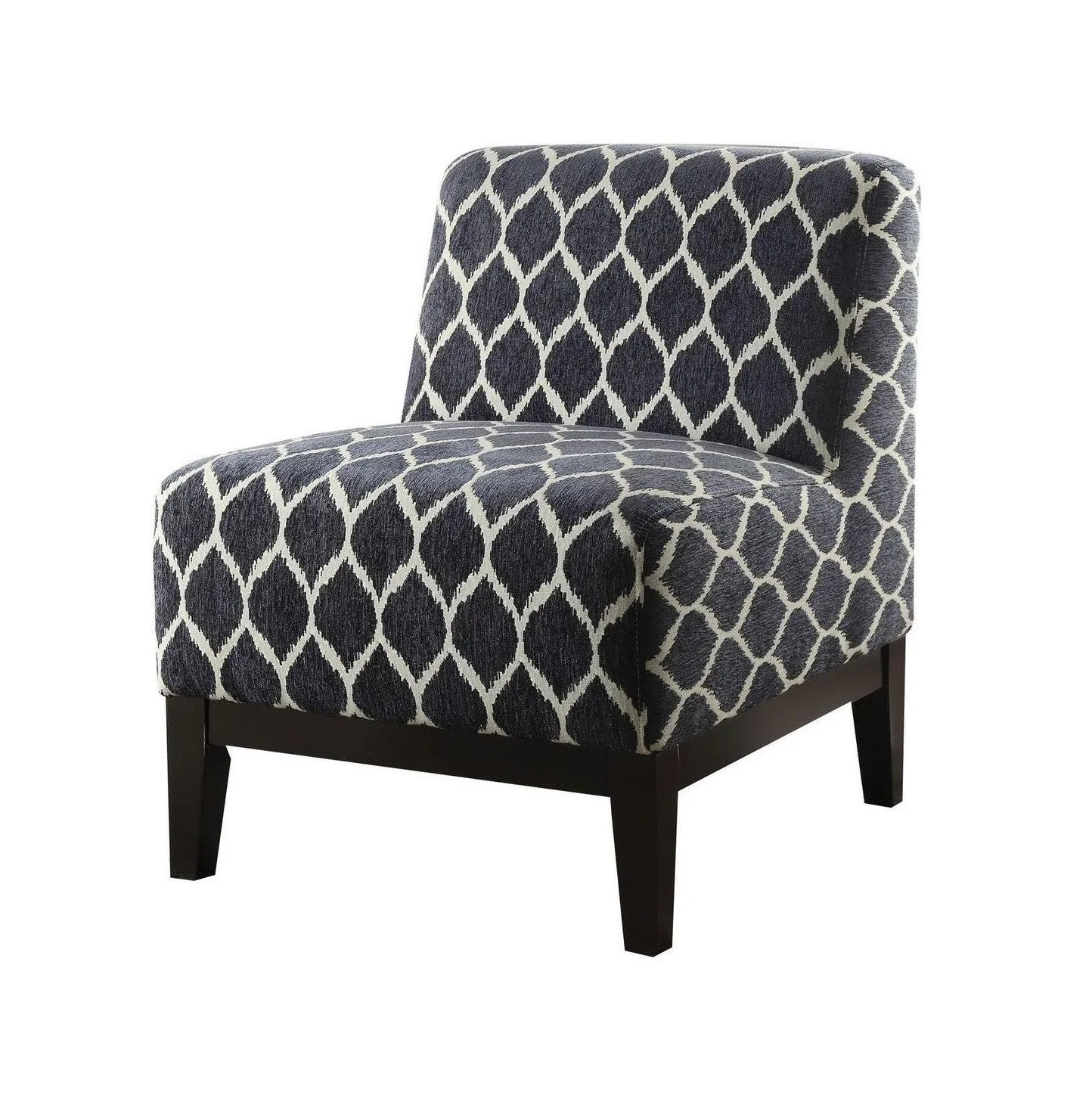 28 Dark Blue Chenille And Black Trellis Slipper Chair