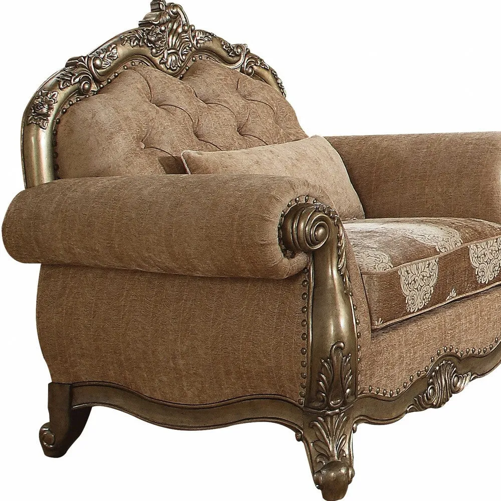 35 Gray And Pearl Fabric Damask Tufted Chesterfield Chair