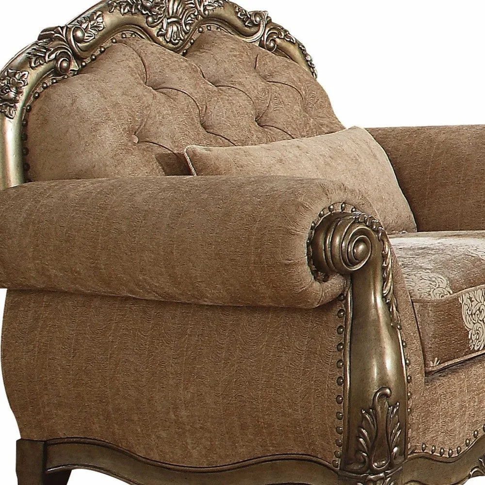 35 Gray And Pearl Fabric Damask Tufted Chesterfield Chair