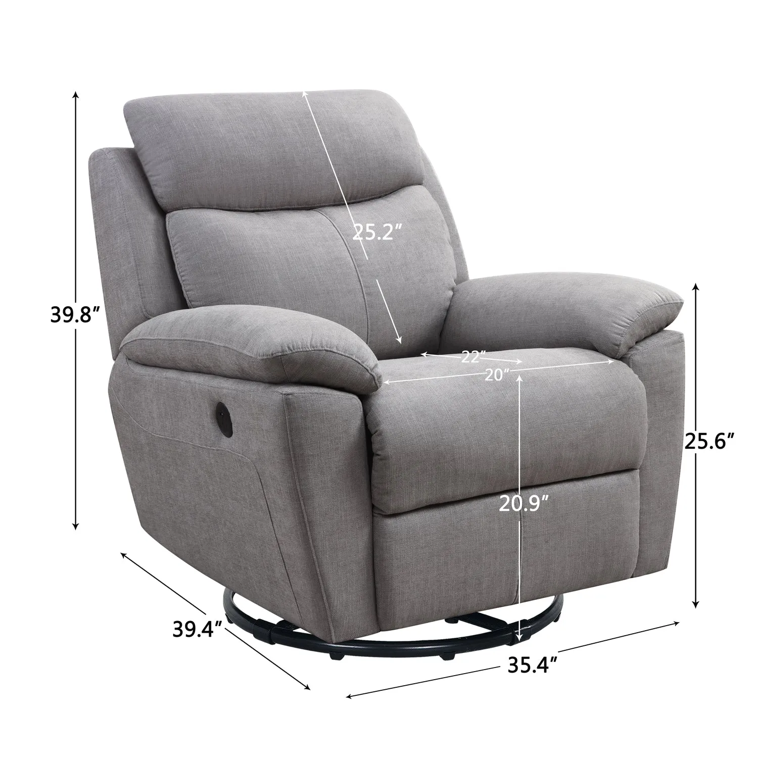 35 Light Gray Fabric Power Recliner With USB