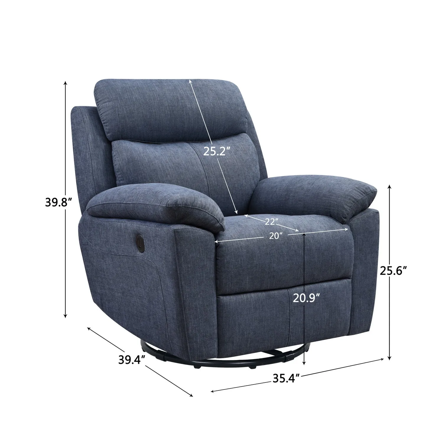 35 Light Gray Fabric Power Recliner With USB