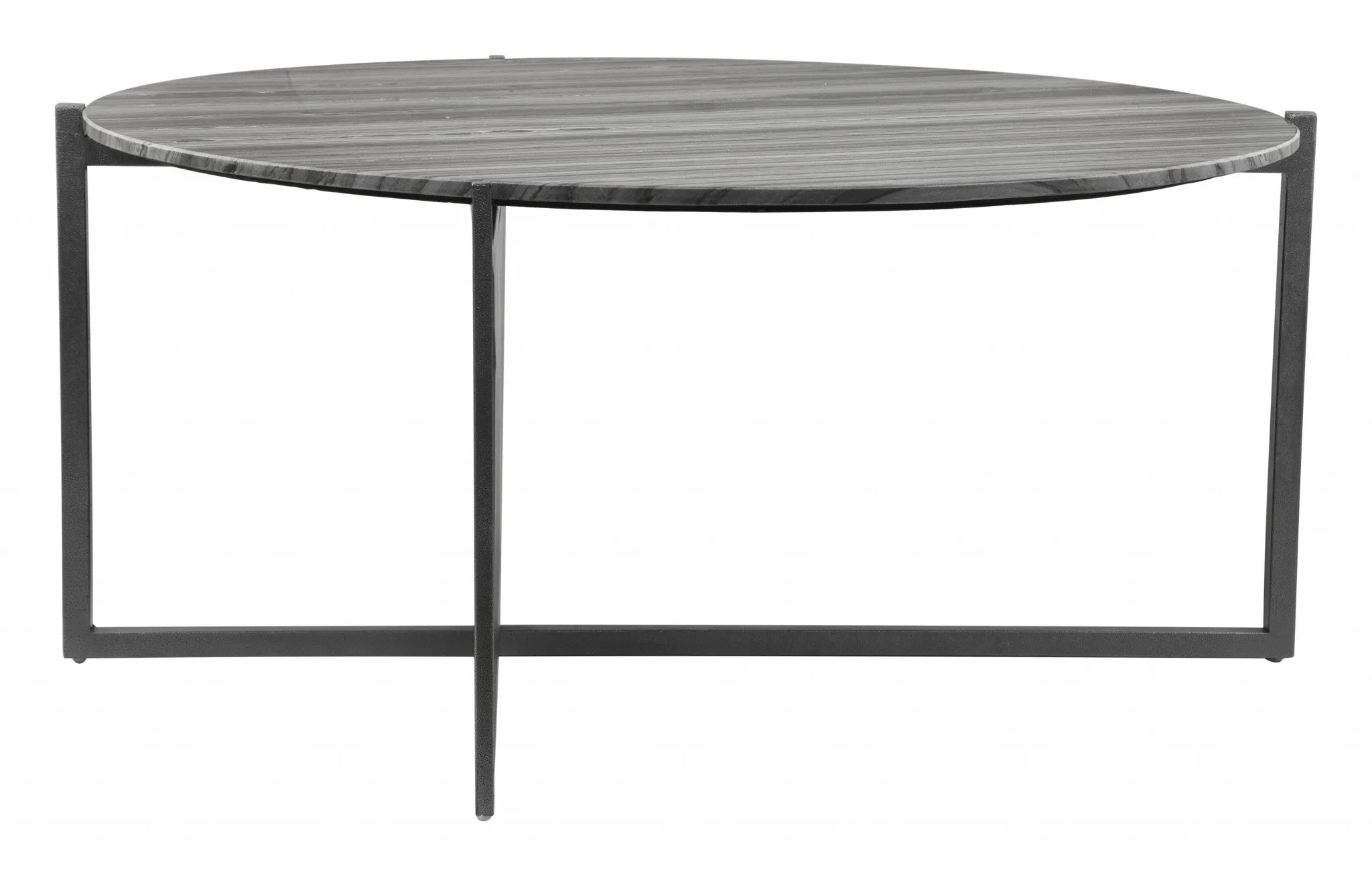 36 Black And Gray Genuine Marble Round Coffee Table