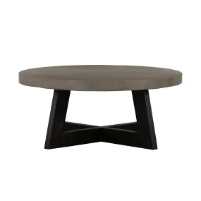 36 Gray And Black Concrete And Solid Wood Round Coffee Table