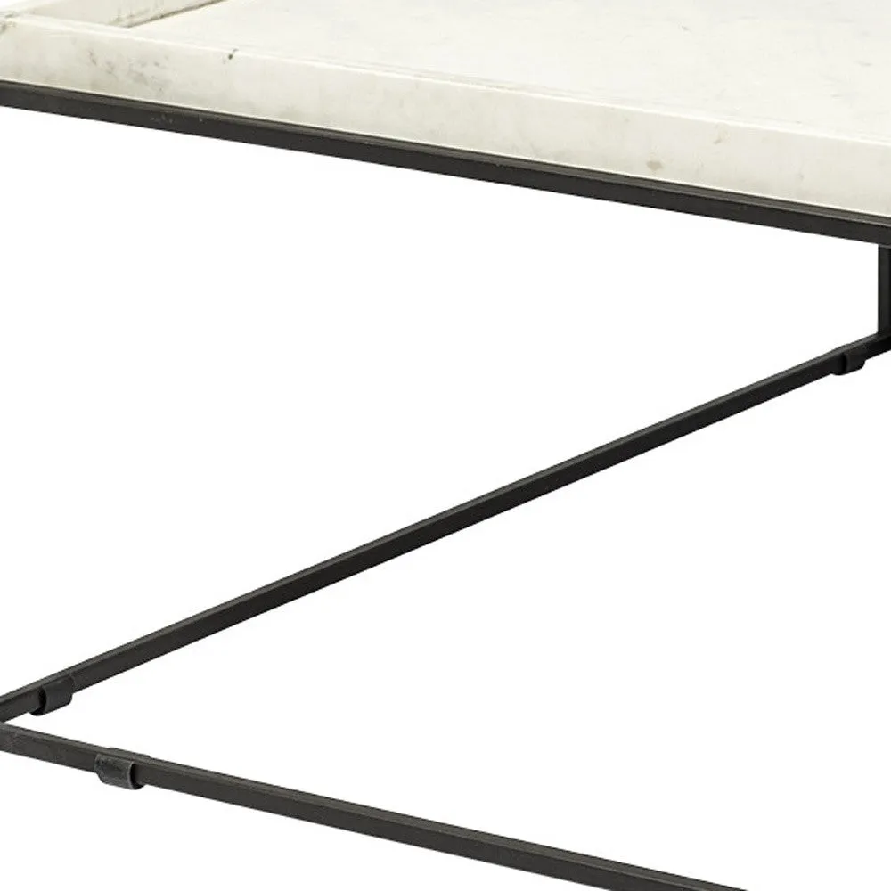 36 White And Black Genuine Marble And Metal Square Coffee Table