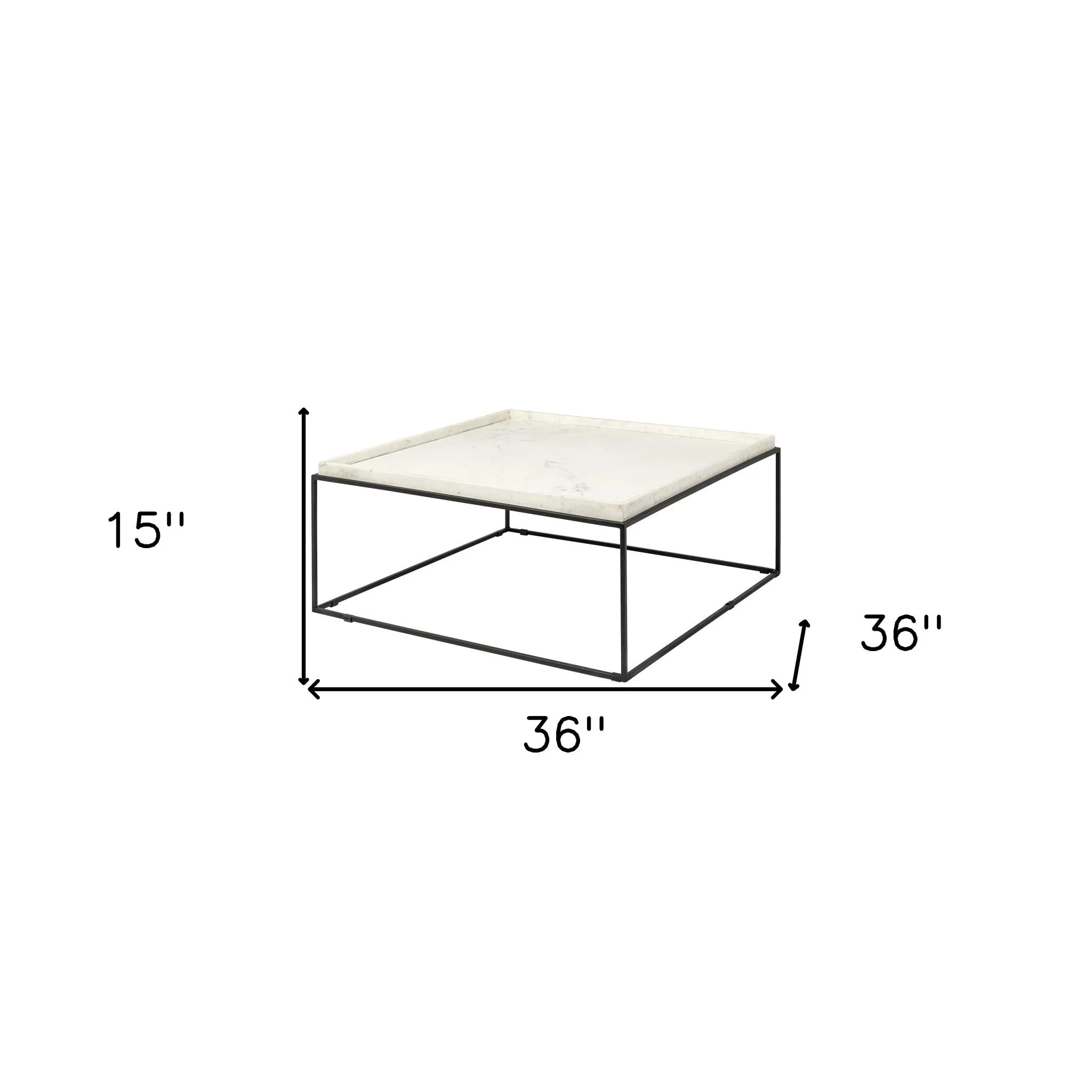 36 White And Black Genuine Marble And Metal Square Coffee Table