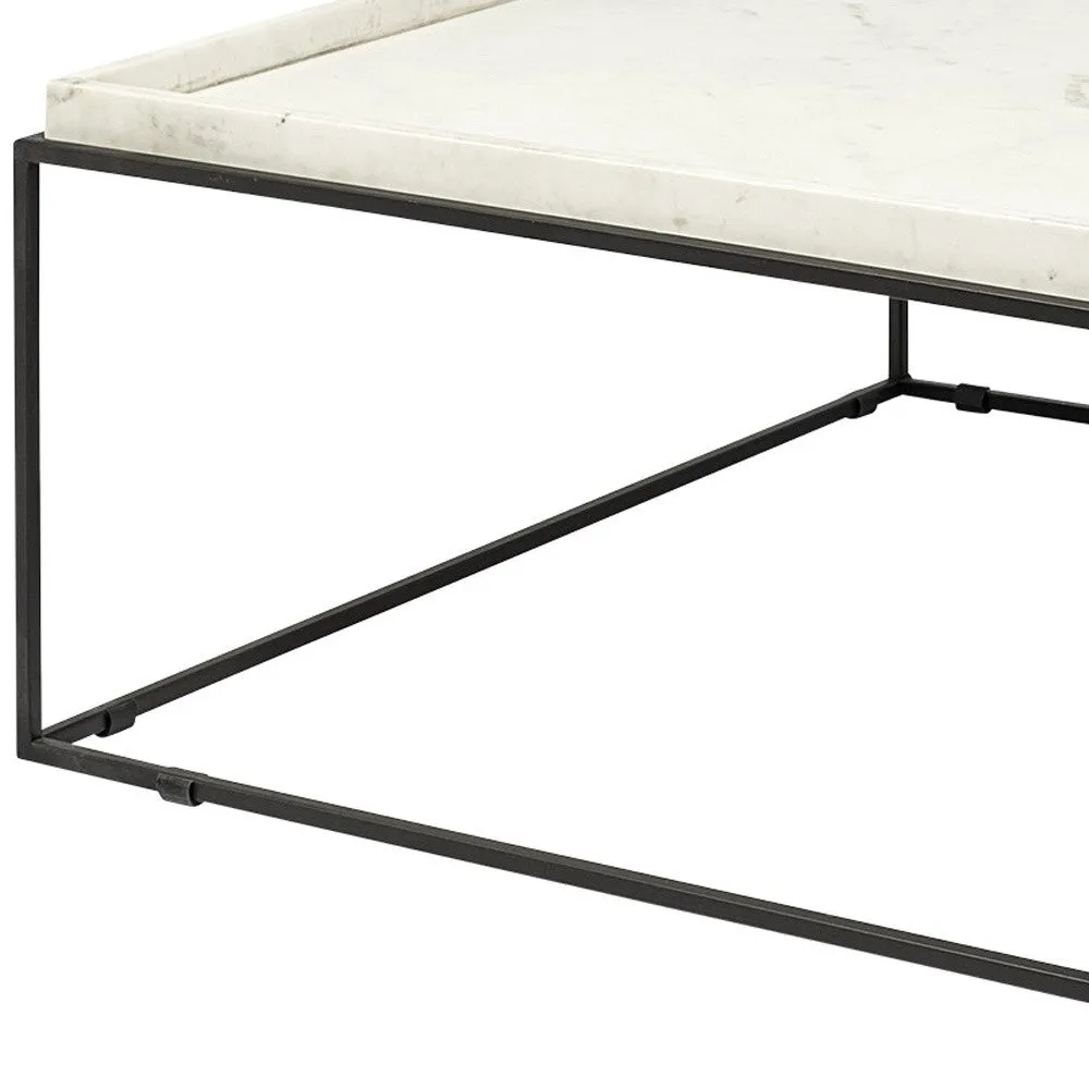 36 White And Black Genuine Marble And Metal Square Coffee Table