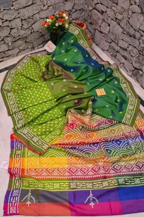 3D Multicolor Bishnupur Katan Silk with Hand Gujarati Embroidery Work