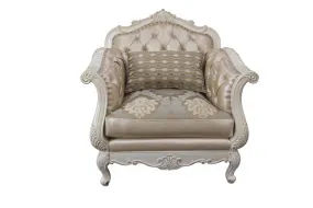 40 Rose Gold Faux Leather And Pearl White Arm Chair