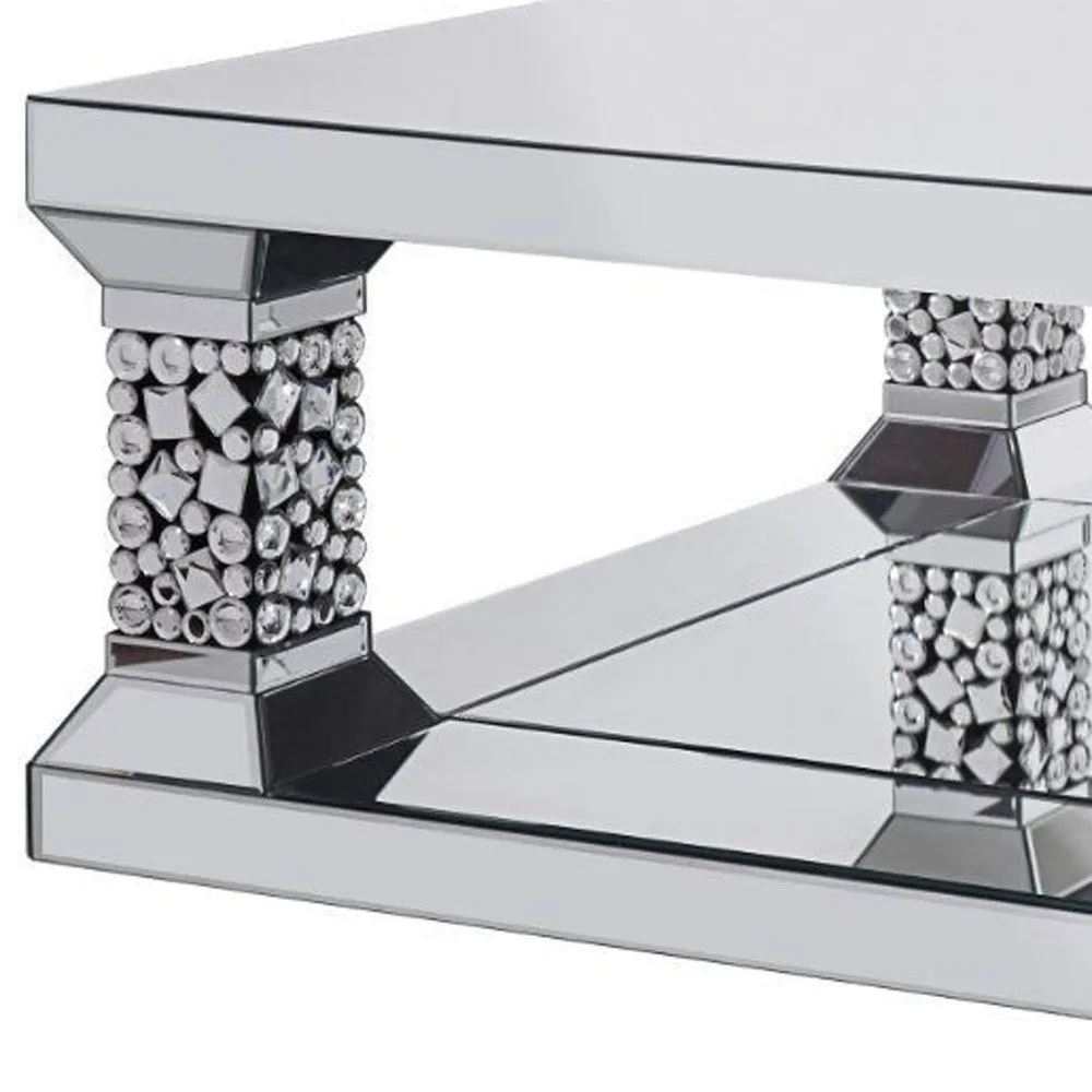 40 Silver Glass Square Mirrored Coffee Table With Shelf