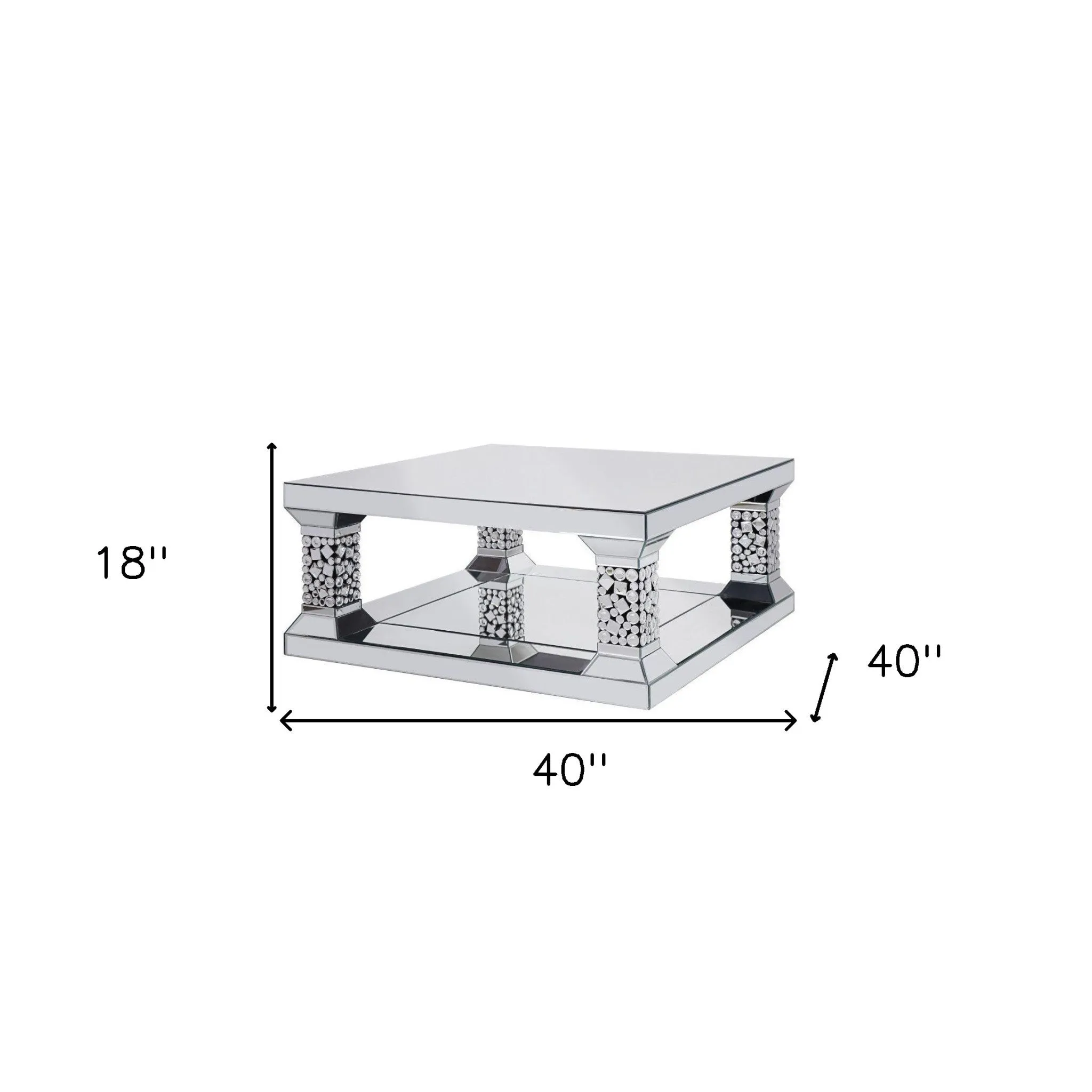 40 Silver Glass Square Mirrored Coffee Table With Shelf