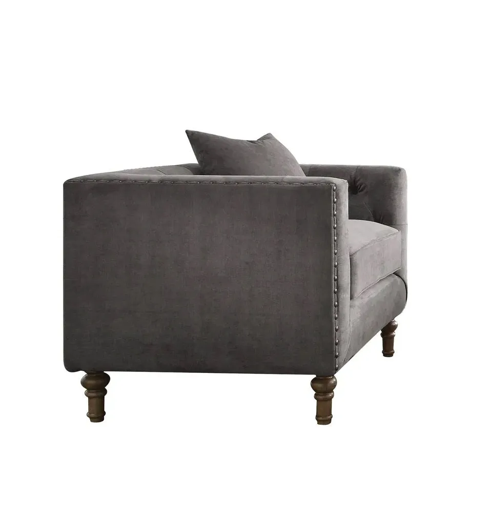 41 Gray And Brown Velvet Tufted Arm Chair