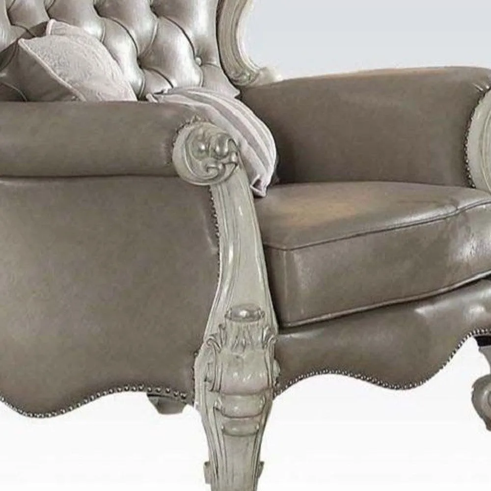 43 Gray and Bone Faux Leather Tufted Wingback Chair