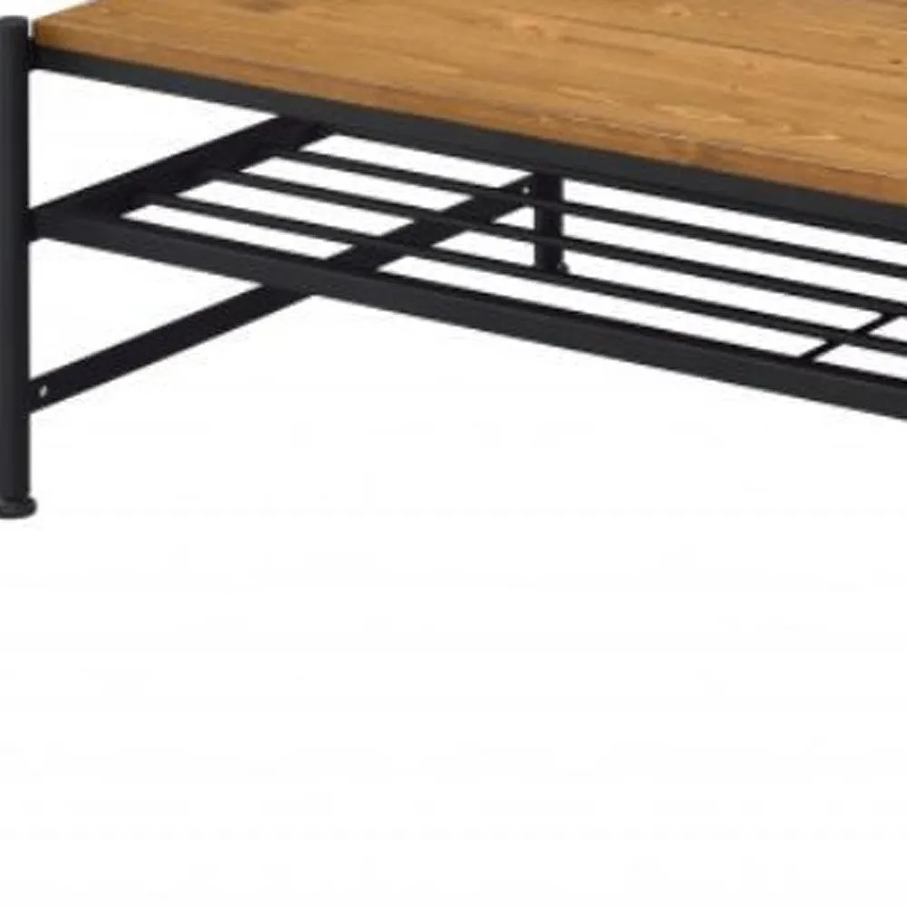 47 Black And Oak Solid Wood Rectangular Coffee Table With Shelf