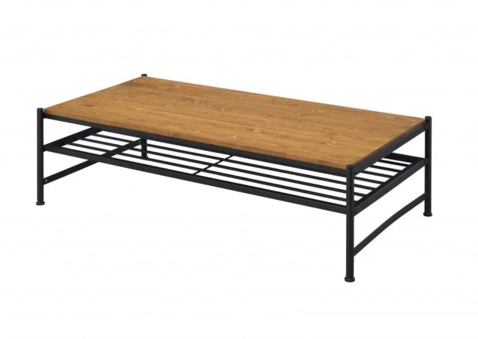 47 Black And Oak Solid Wood Rectangular Coffee Table With Shelf