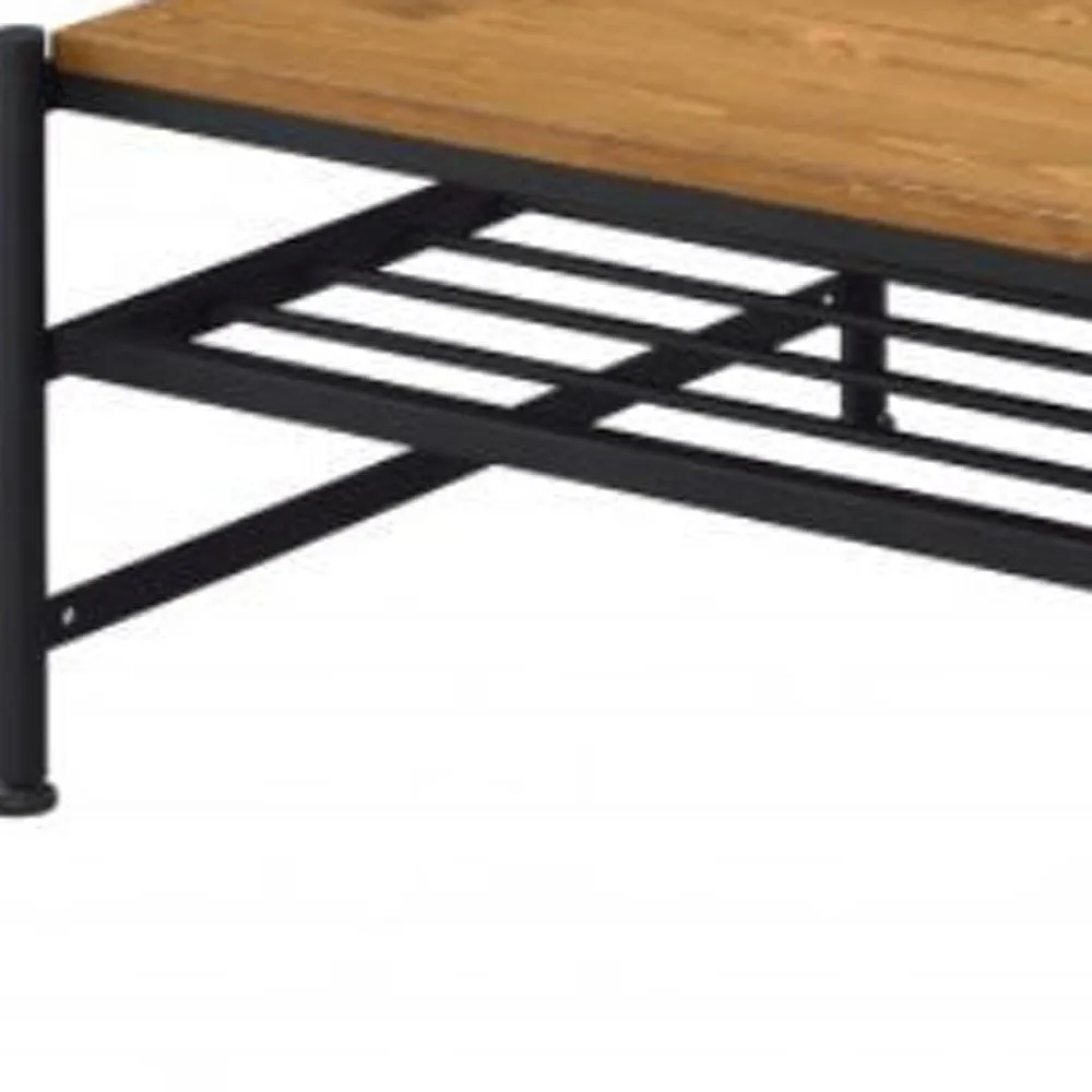 47 Black And Oak Solid Wood Rectangular Coffee Table With Shelf