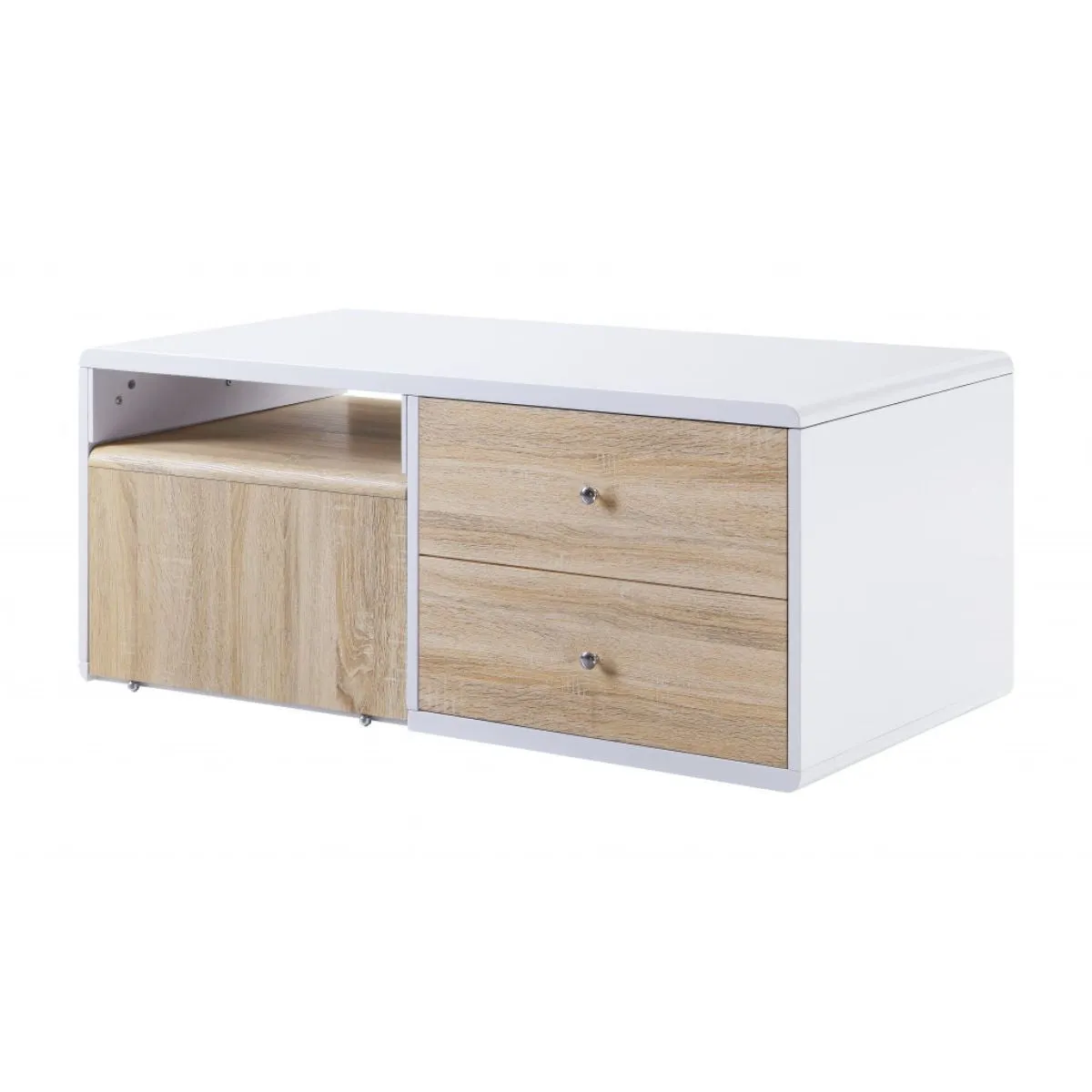 47 White and Natural Coffee Table With Four Drawers