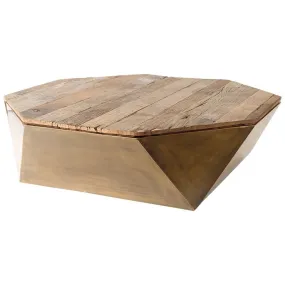 48 Natural Solid Wood Octagon Distressed Lift Top Coffee Table