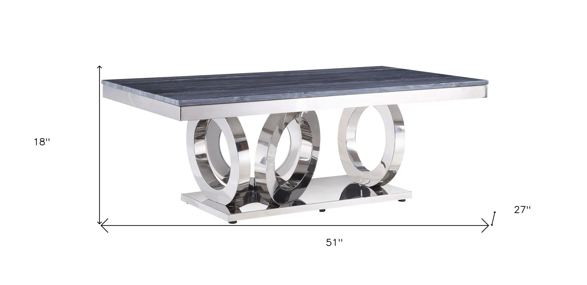 51 Gray And Silver Faux Marble And Stainless Mirrored Coffee Table