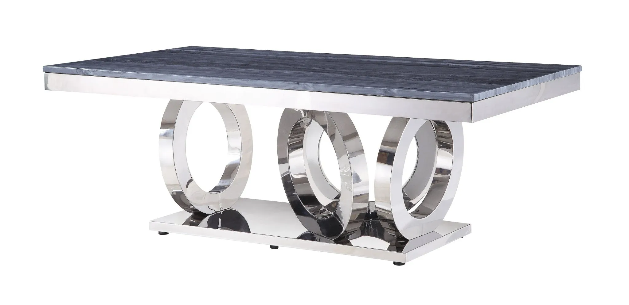 51 Gray And Silver Faux Marble And Stainless Mirrored Coffee Table