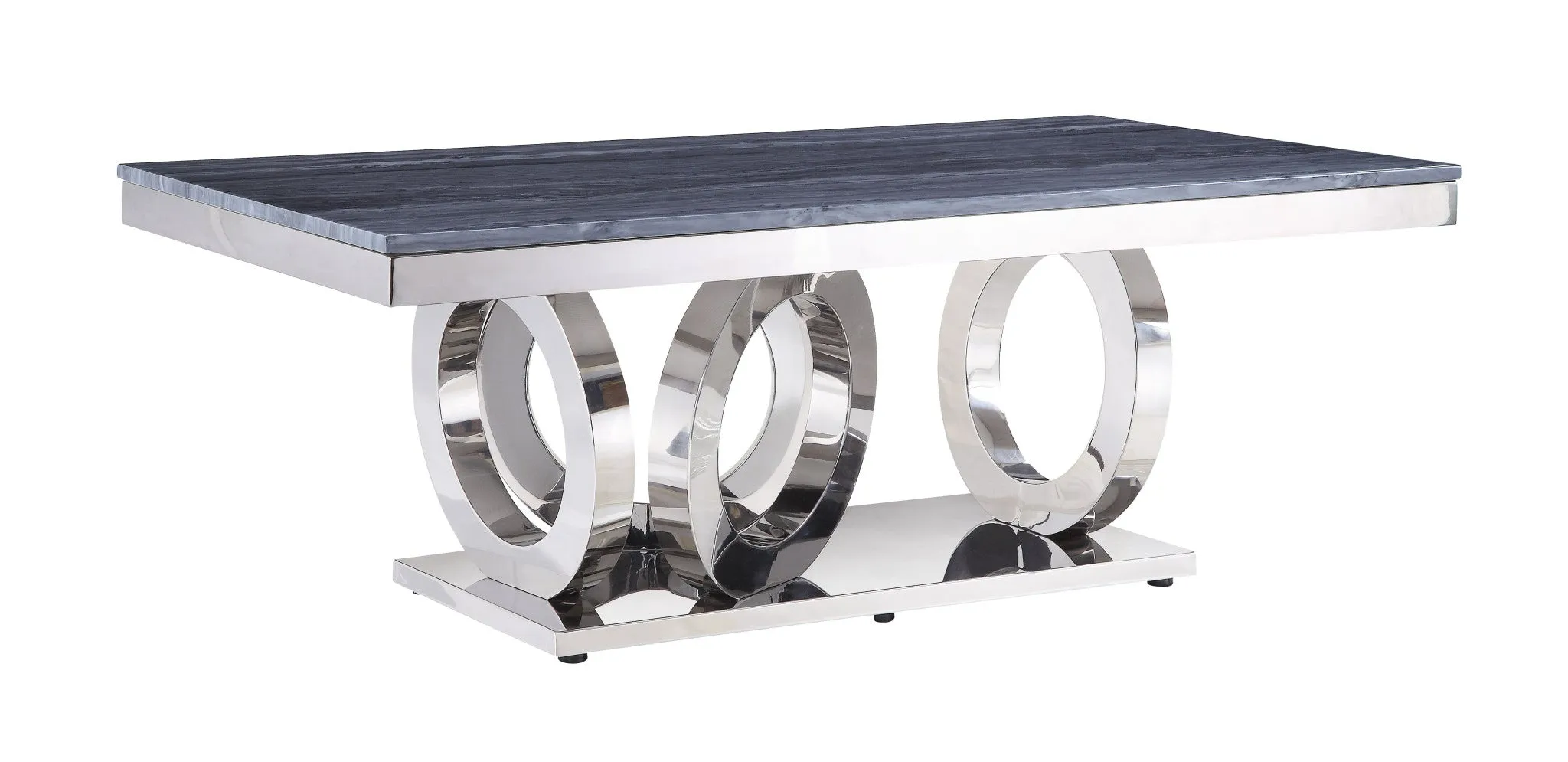 51 Gray And Silver Faux Marble And Stainless Mirrored Coffee Table