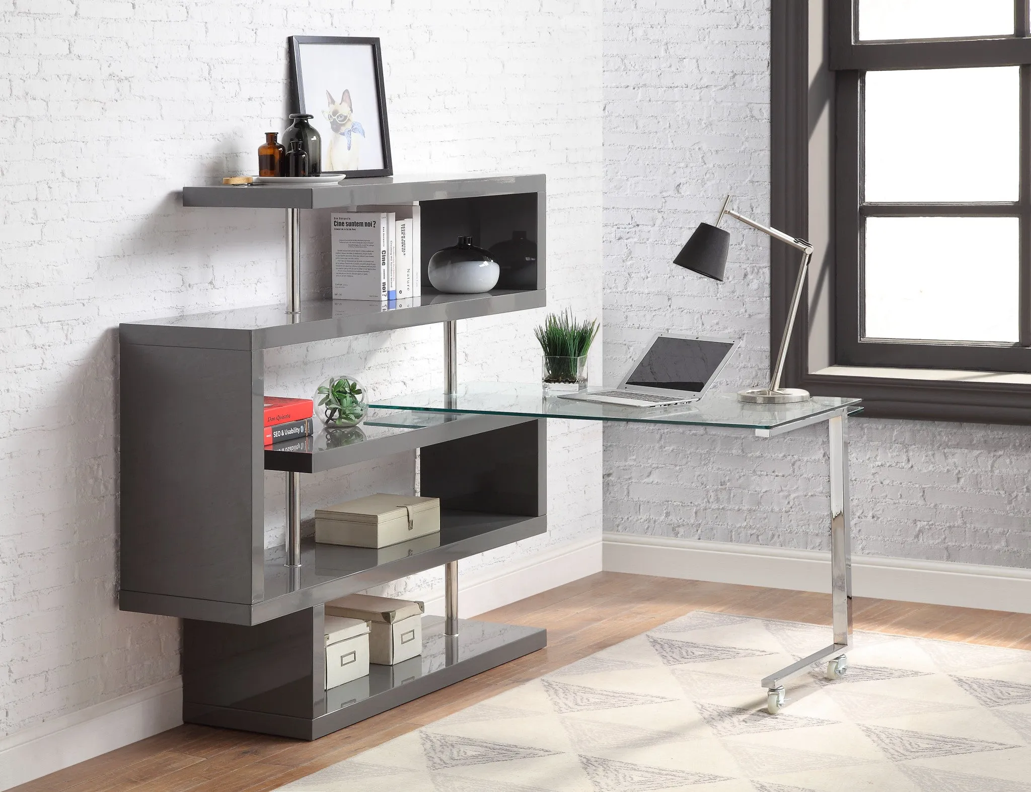 55 Gray L Shape Writing Desk