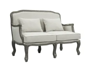 56 Cream And Gray Linen Loveseat and Toss Pillows