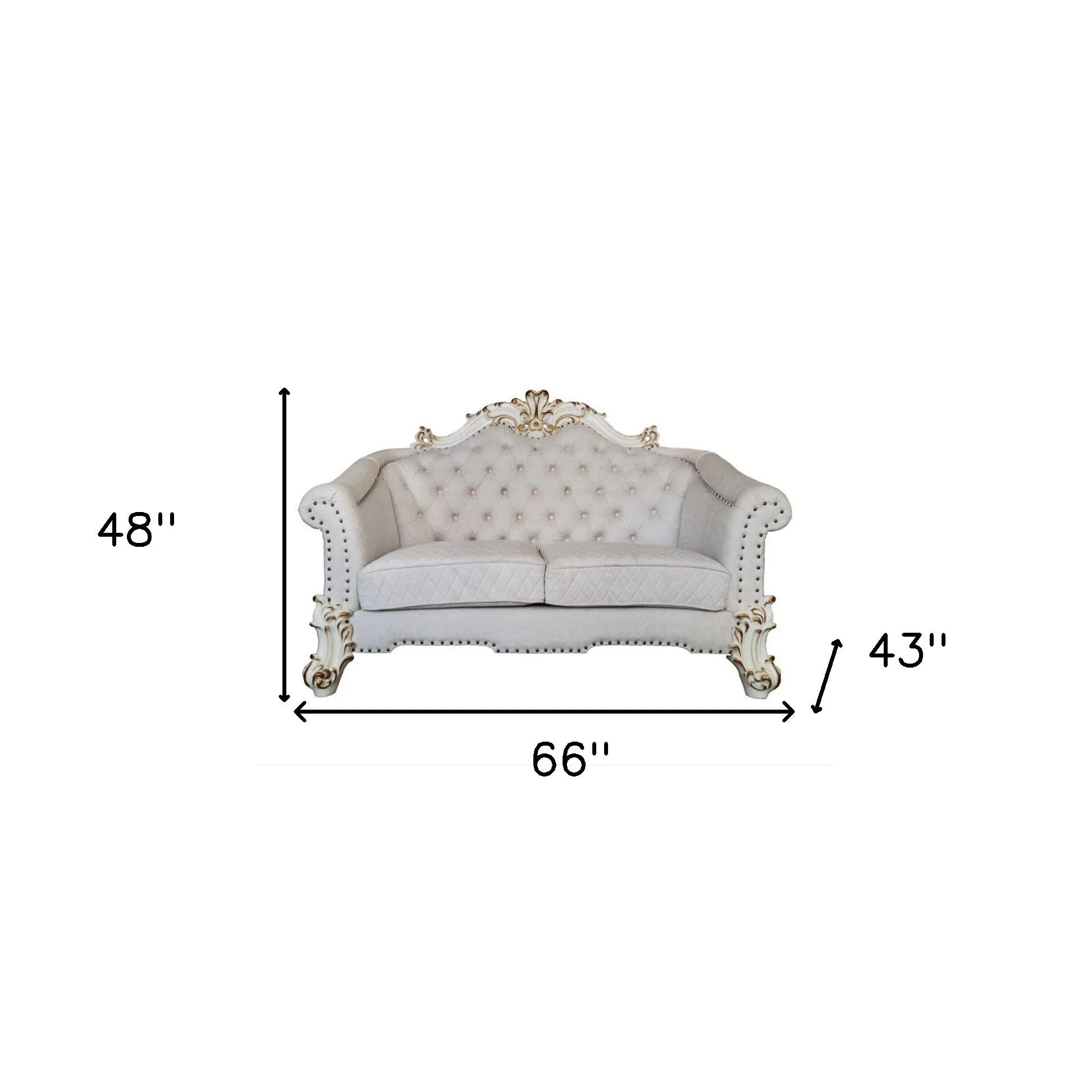 66 Two Tone Ivory And Pearl Velvet Loveseat and Toss Pillows