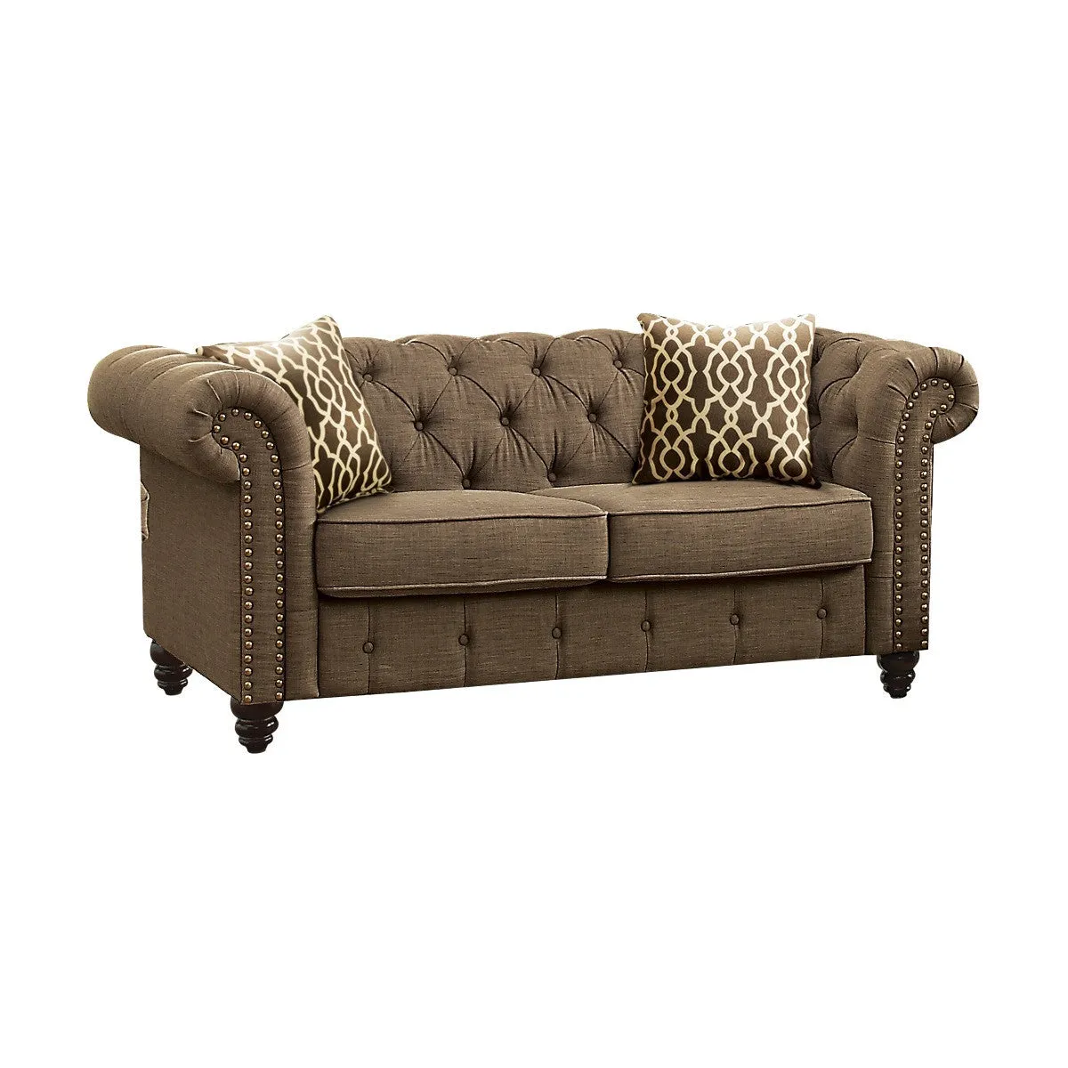 67 Brown 100% Linen And Black Love Seat