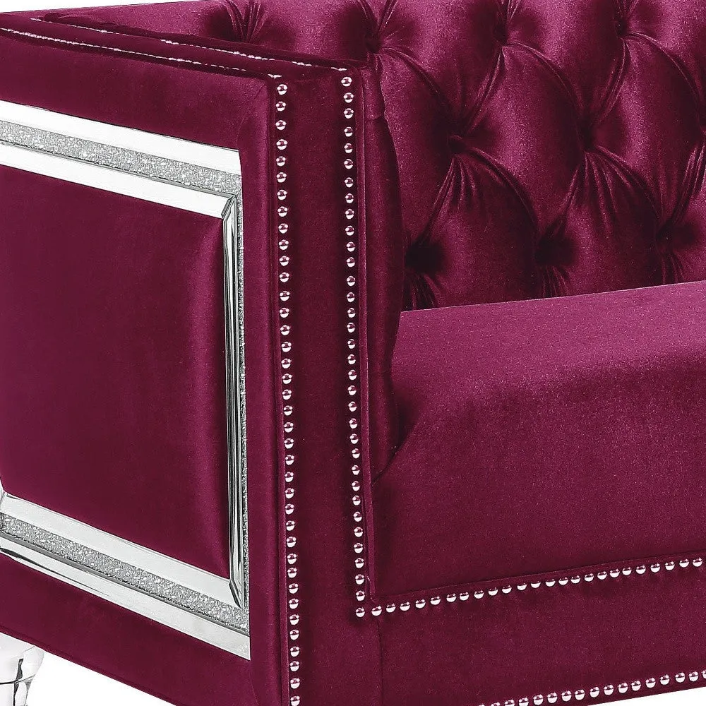 67 Burgundy And Silver Velvet Loveseat and Toss Pillows