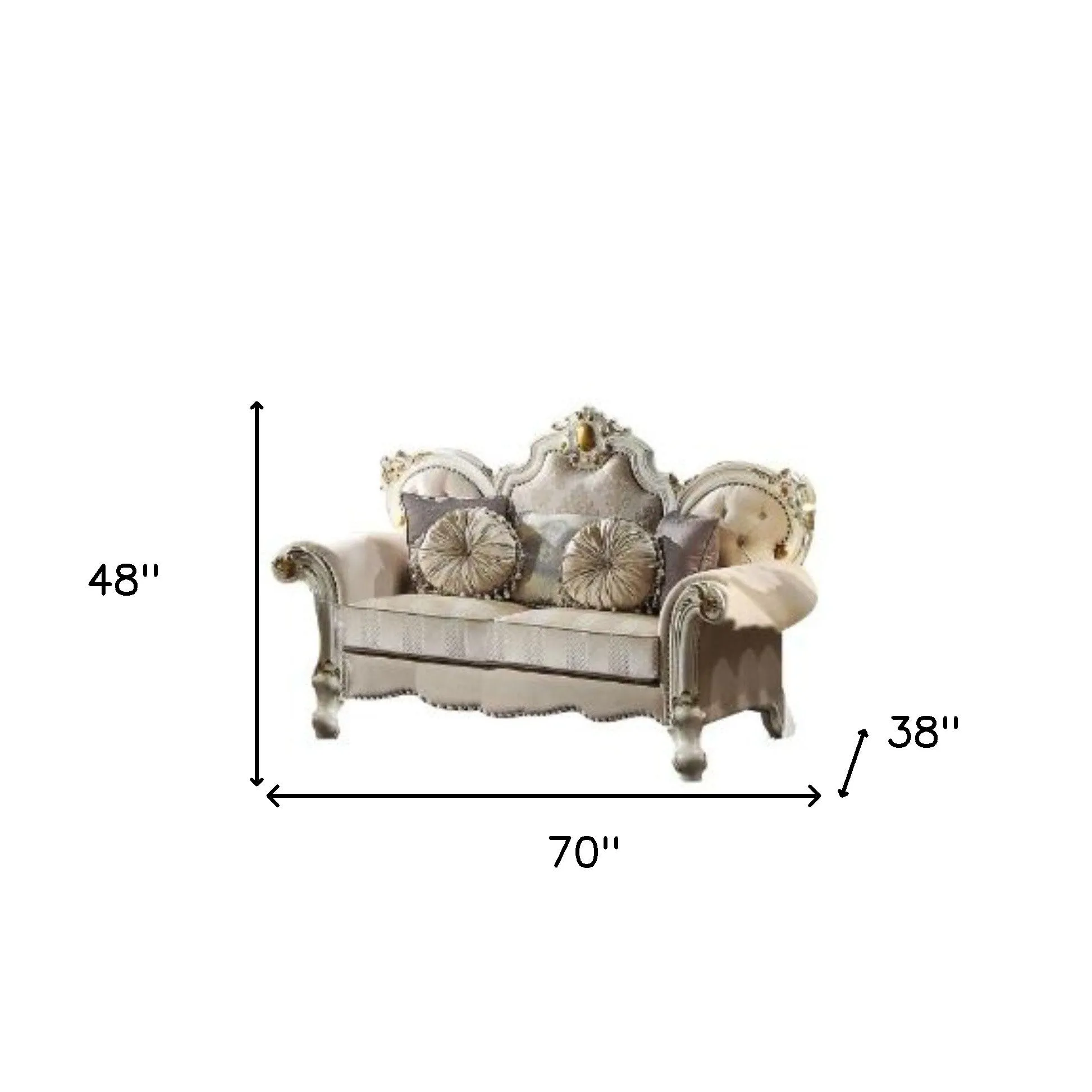 70 Gold And Pearl Velvet Loveseat and Toss Pillows