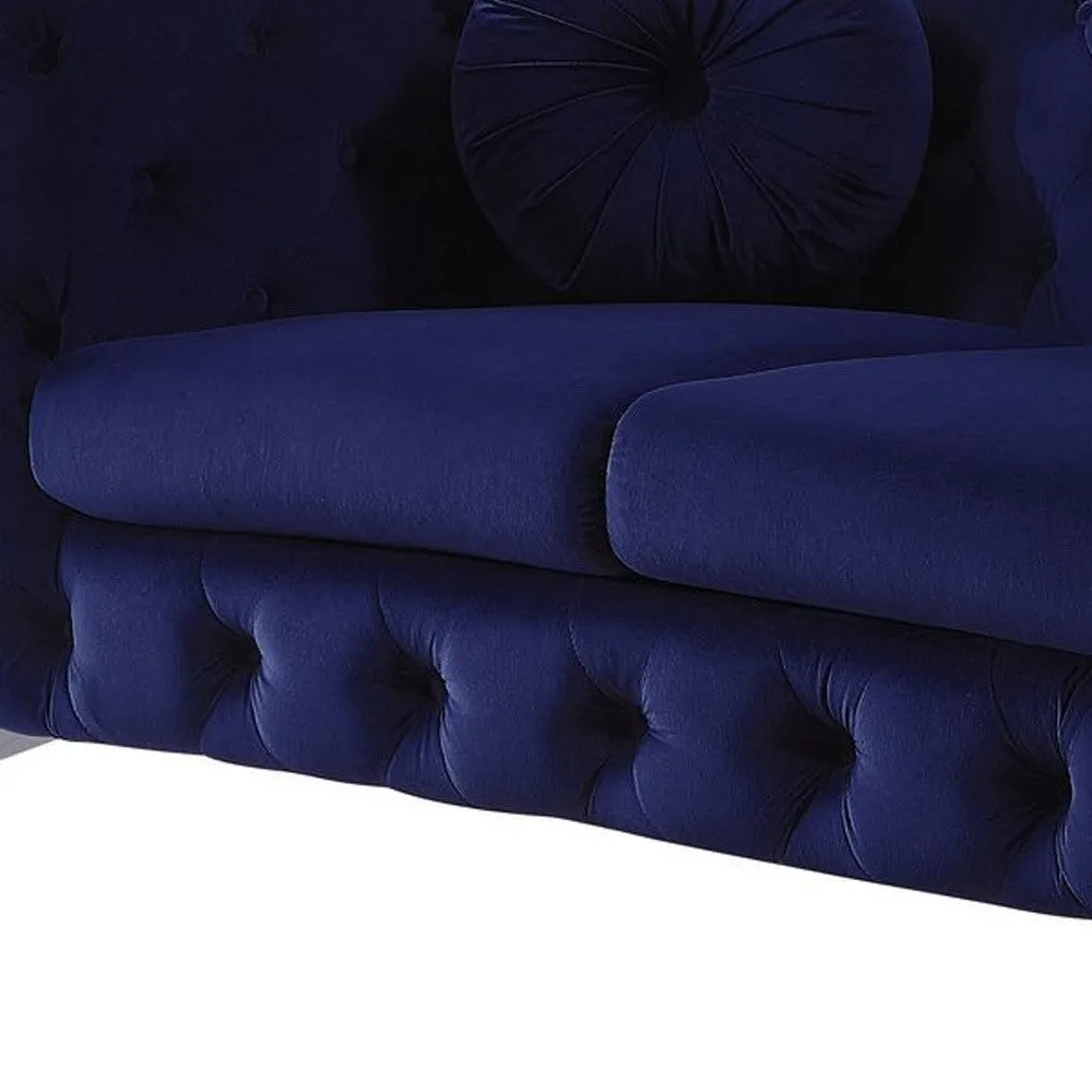 72 Blue And Silver Velvet Loveseat