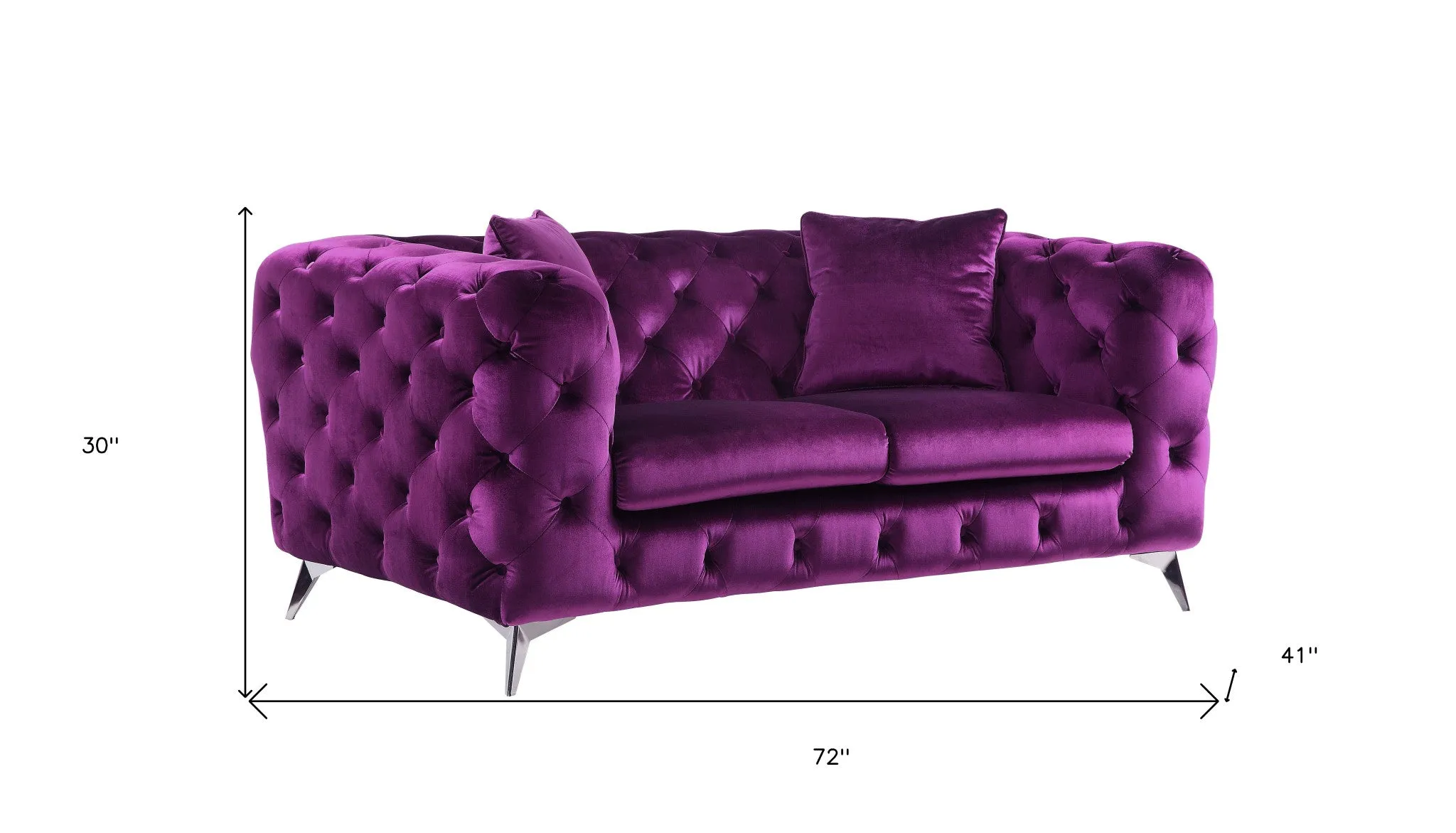 72 Purple And Silver Velvet Loveseat