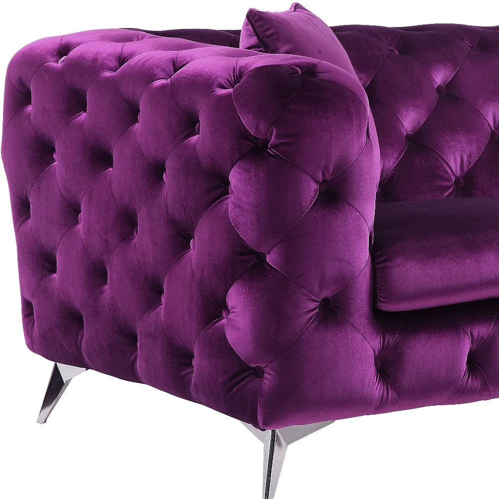 72 Purple And Silver Velvet Loveseat